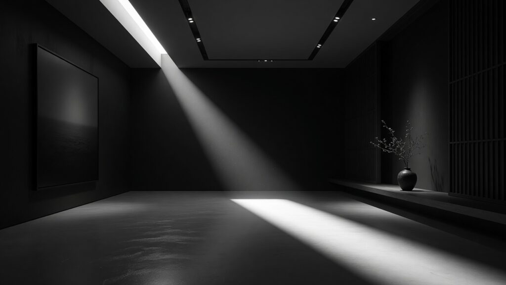 Minimalist art gallery interior