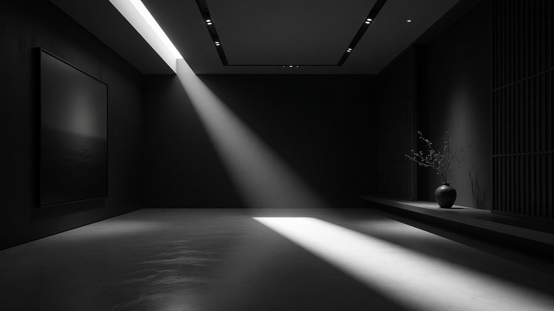 Minimalist art gallery interior