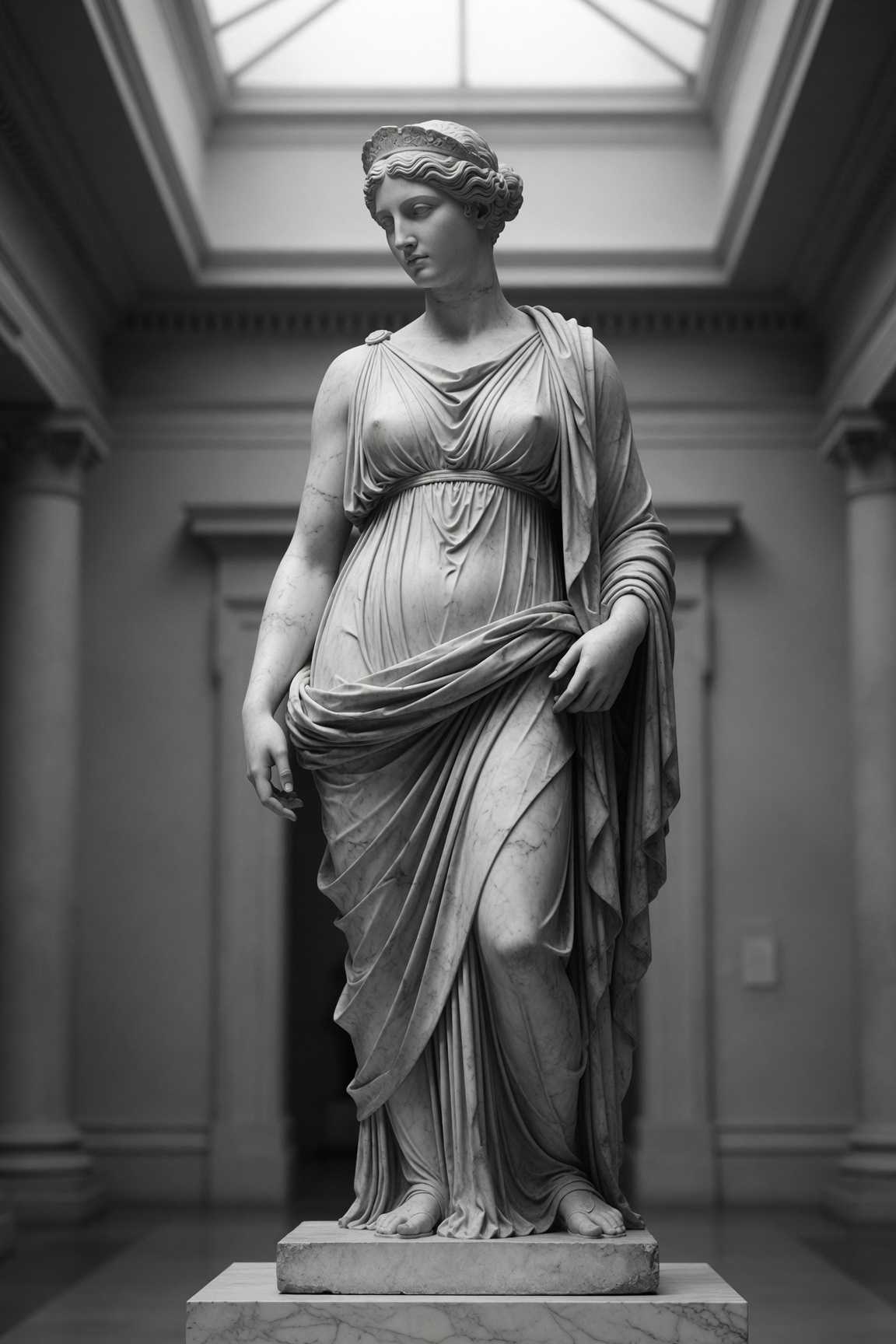 Draped classical marble statue