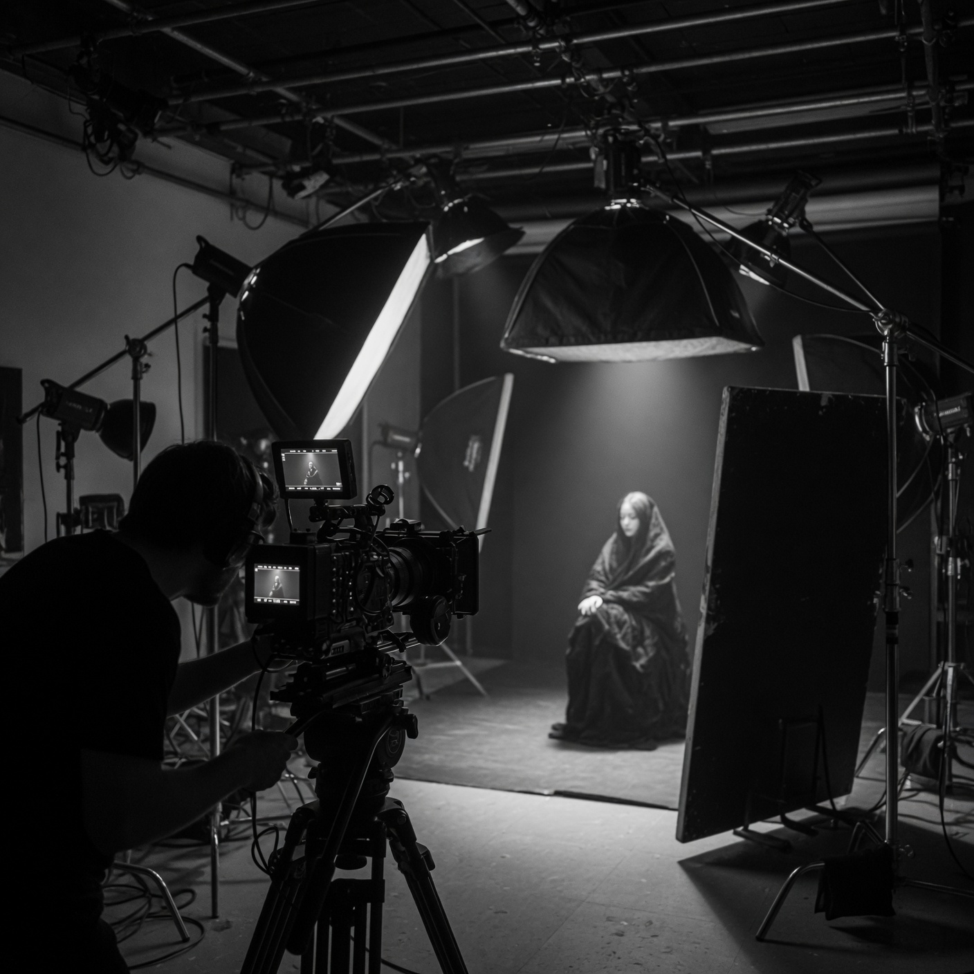 Photographer working with a model in a studio